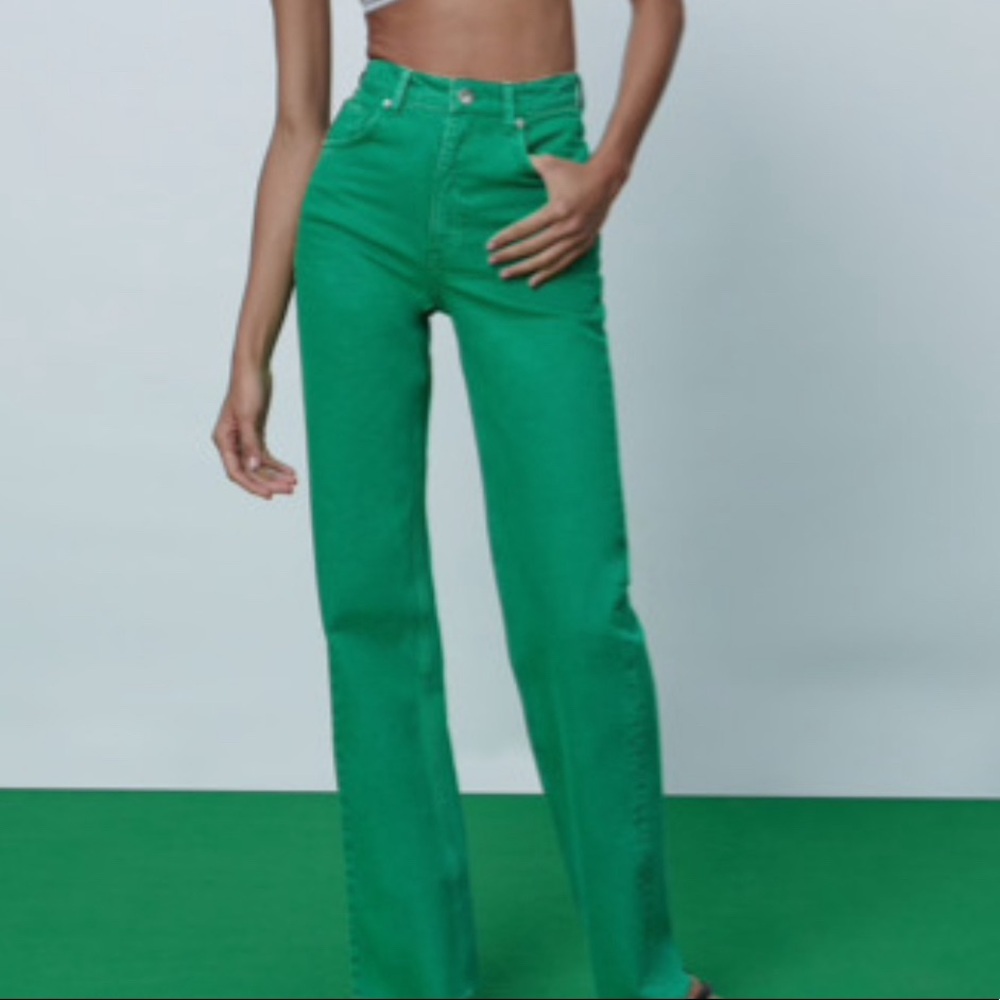 Zara Solid Color Full Length Wide Leg Jeans